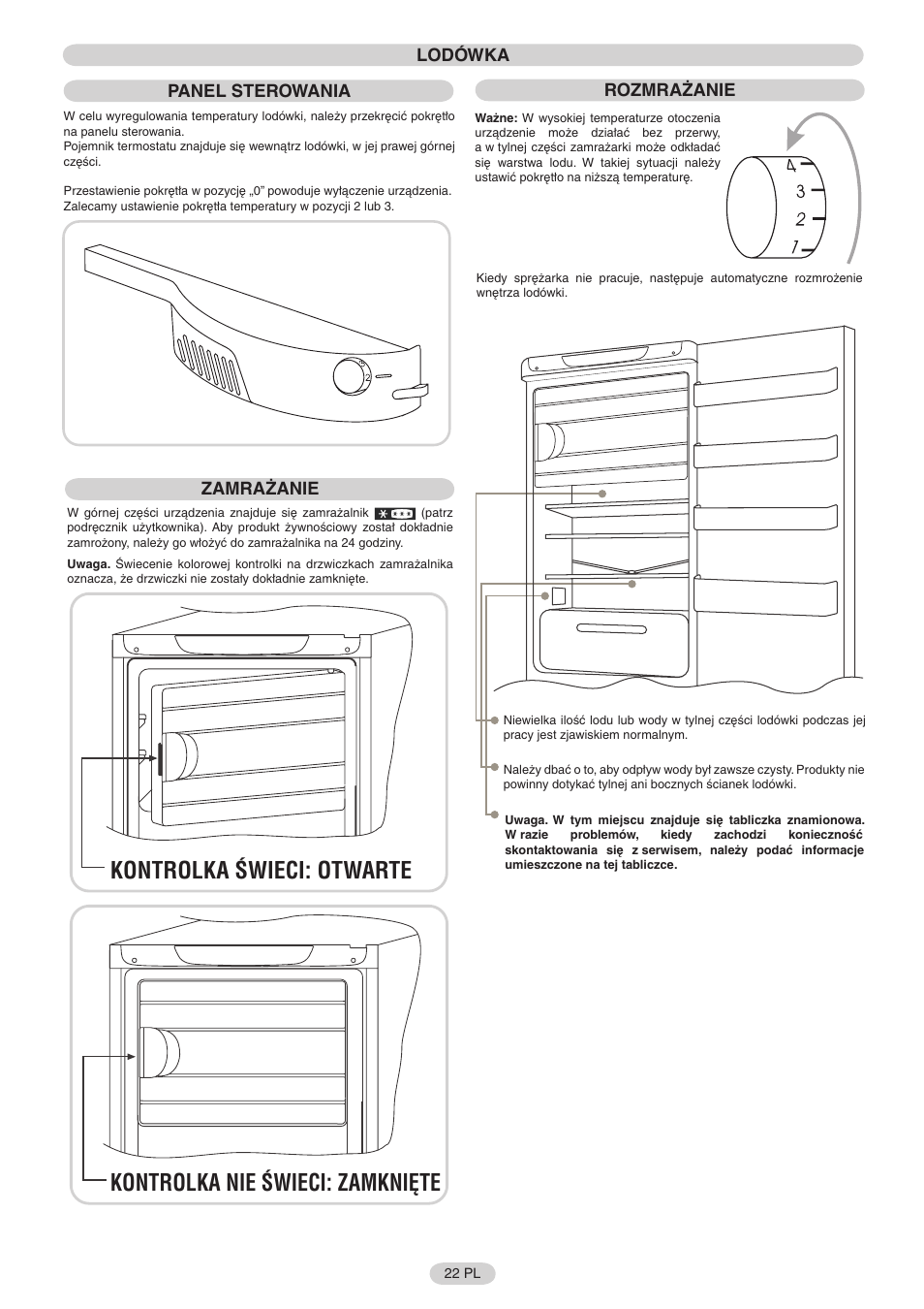 Lodówka panel sterowania, Rozmrażanie, Zamrażanie | Candy FRCFO3354E User Manual | Page 23 / 44