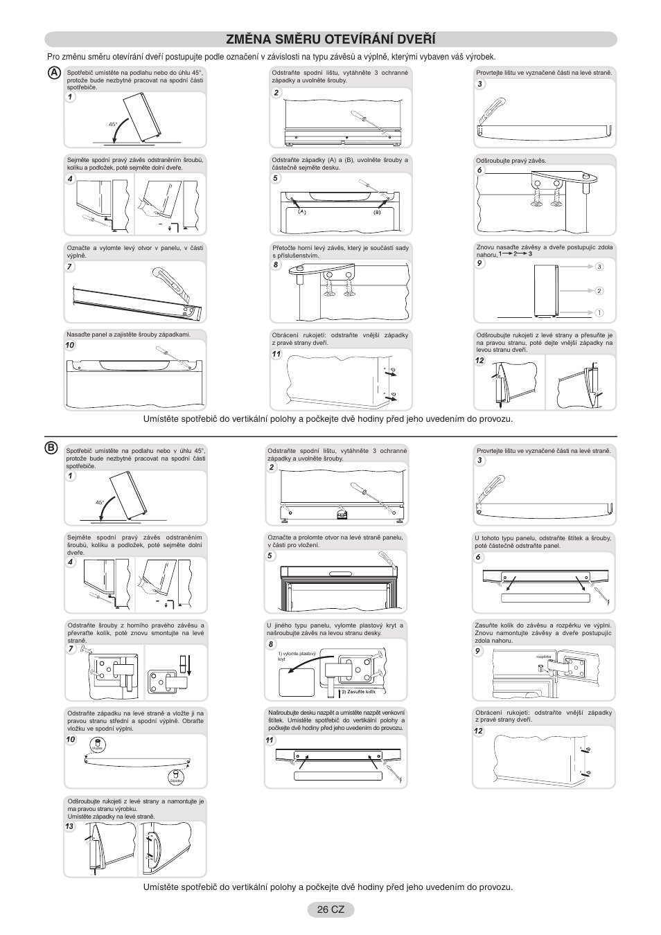 Změna směru otevírání dveří, B26 cz a | Candy FRCFO3354E User Manual | Page 27 / 44