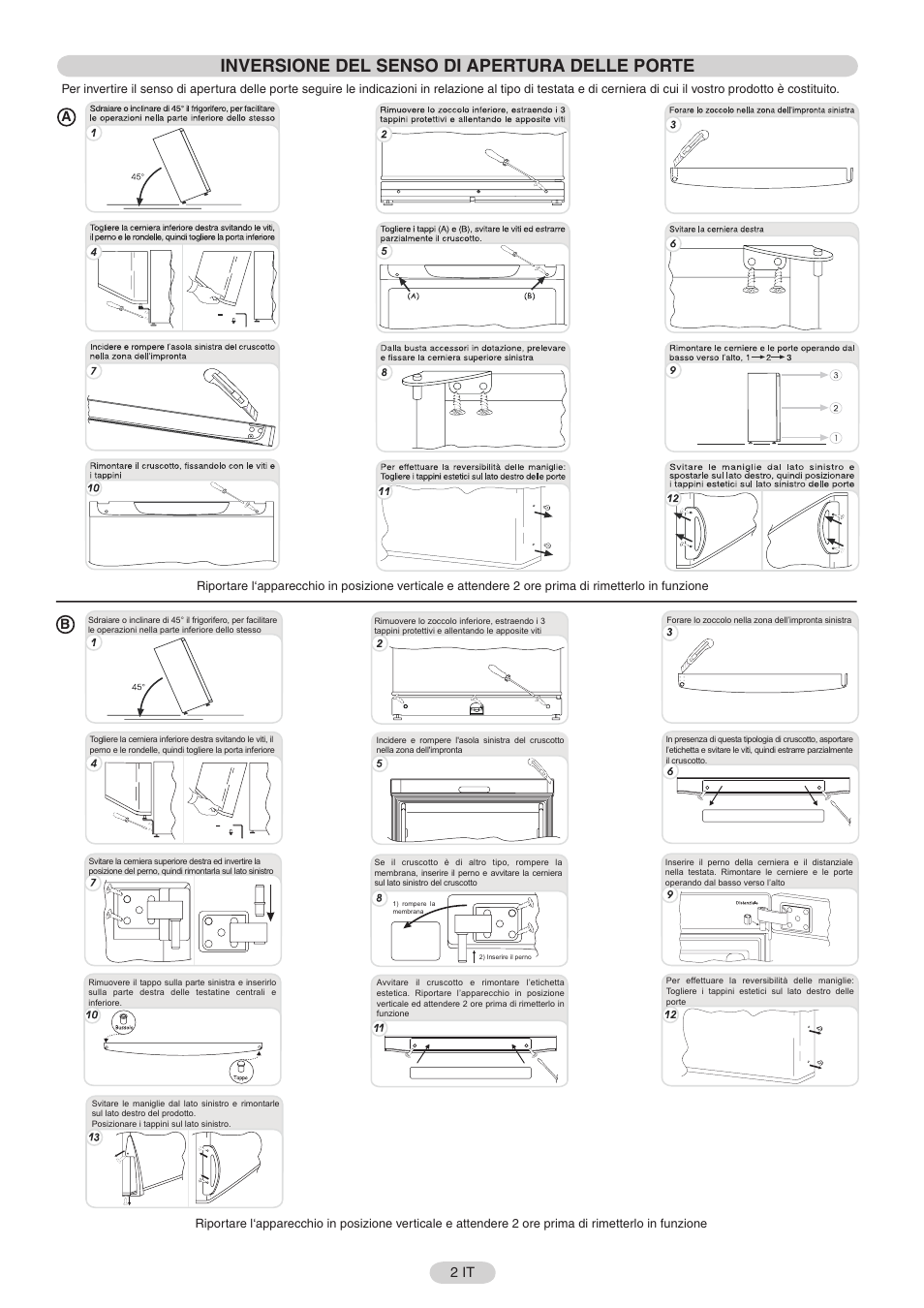 Inversione del senso di apertura delle porte, 2 it a | Candy FRCFO3354E User Manual | Page 3 / 44