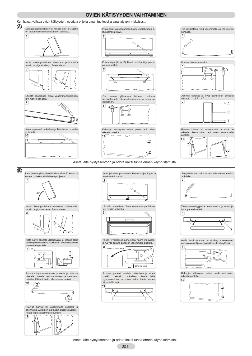 Ovien kätisyyden vaihtaminen, B32 fi a | Candy FRCFO3354E User Manual | Page 33 / 44