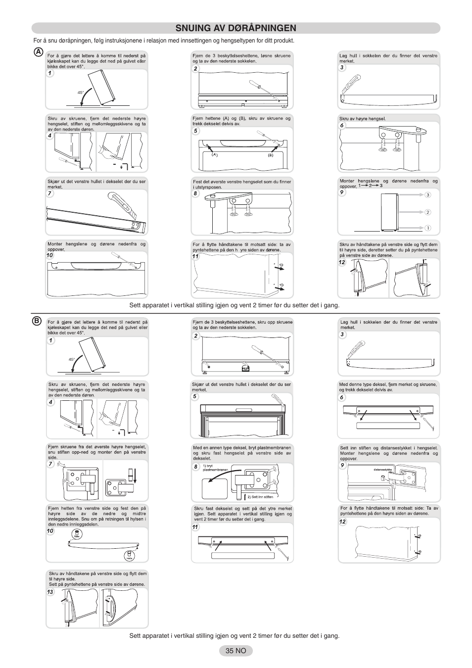 Snuing av døråpningen | Candy FRCFO3354E User Manual | Page 36 / 44