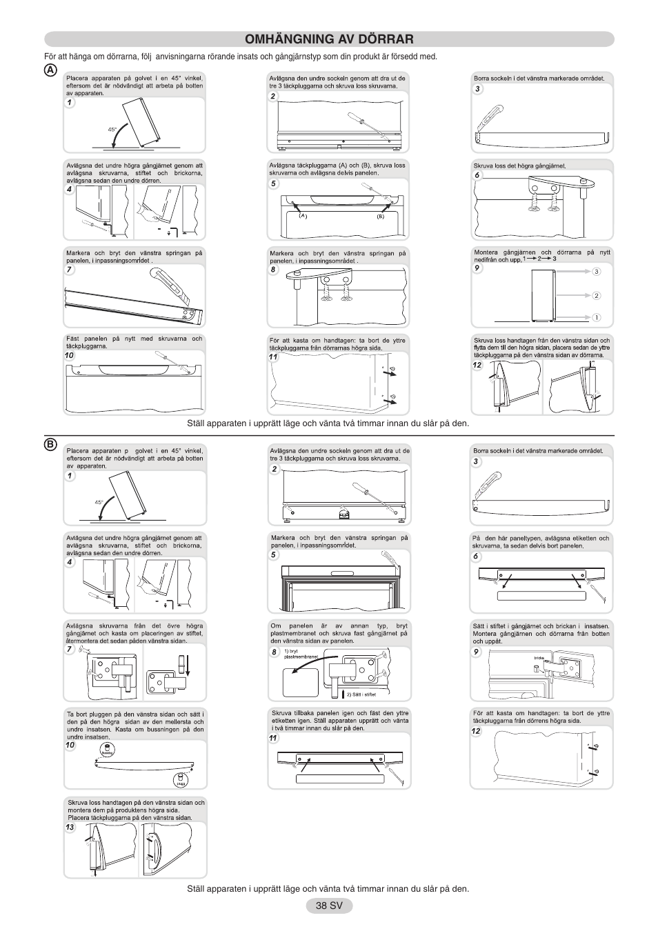 Omhängning av dörrar | Candy FRCFO3354E User Manual | Page 39 / 44