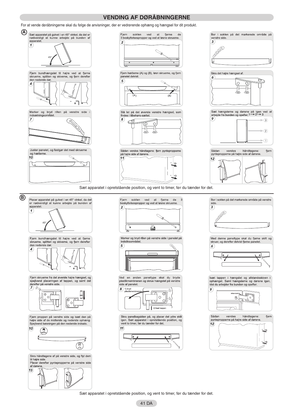 Vending af døråbningerne | Candy FRCFO3354E User Manual | Page 42 / 44