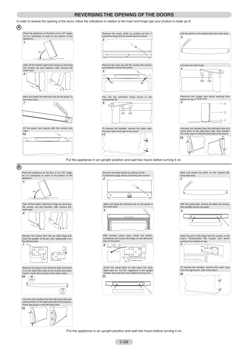 Reversing the opening of the doors, 5 gb a | Candy FRCFO3354E User Manual | Page 6 / 44