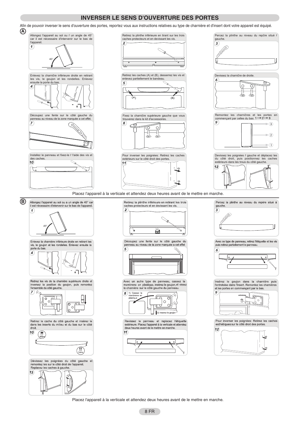 Inverser le sens d'ouverture des portes | Candy FRCFO3354E User Manual | Page 9 / 44