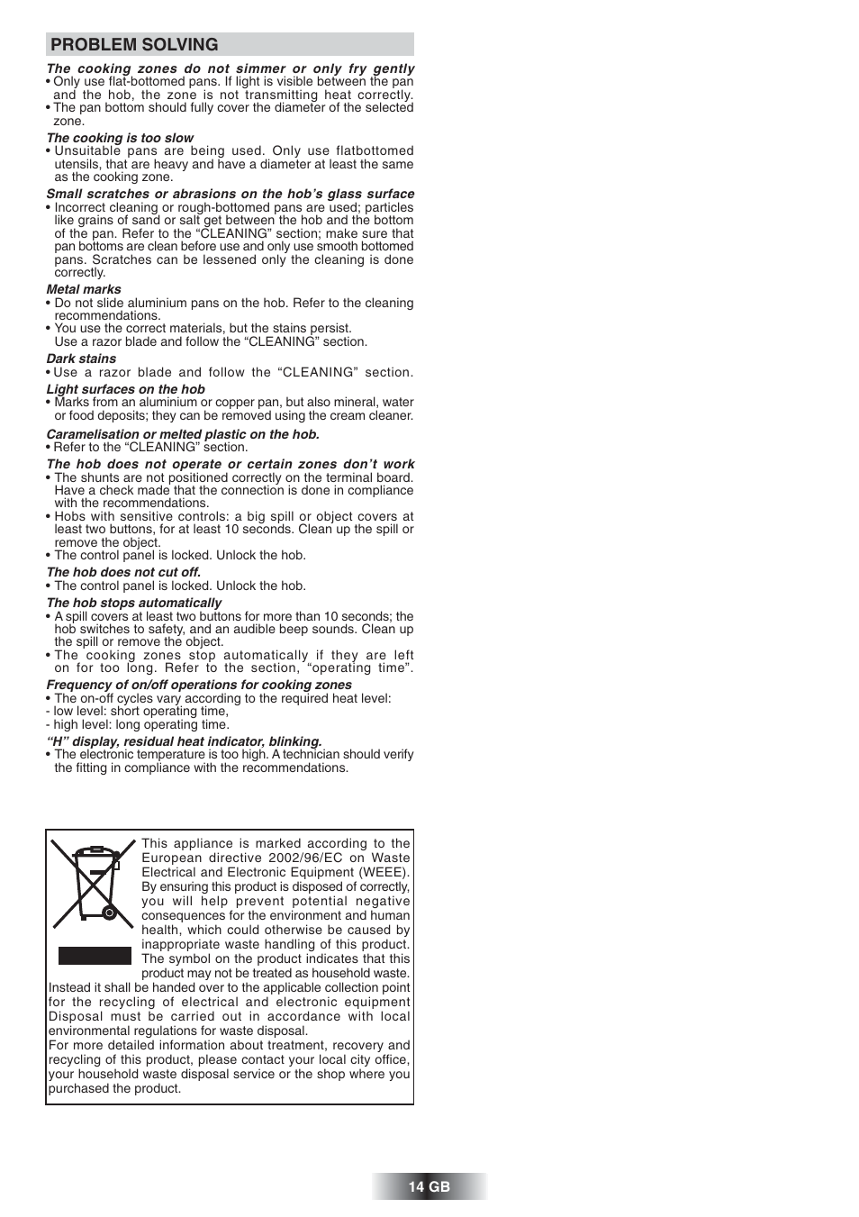 Problem solving | Candy PVD 647 N User Manual | Page 15 / 37
