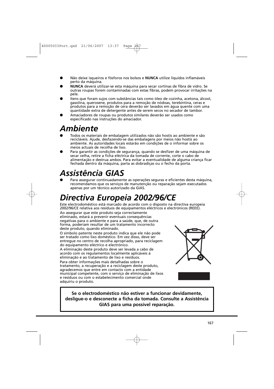Ambiente, Assistência gias | Candy GO DC 67-86S User Manual | Page 167 / 182