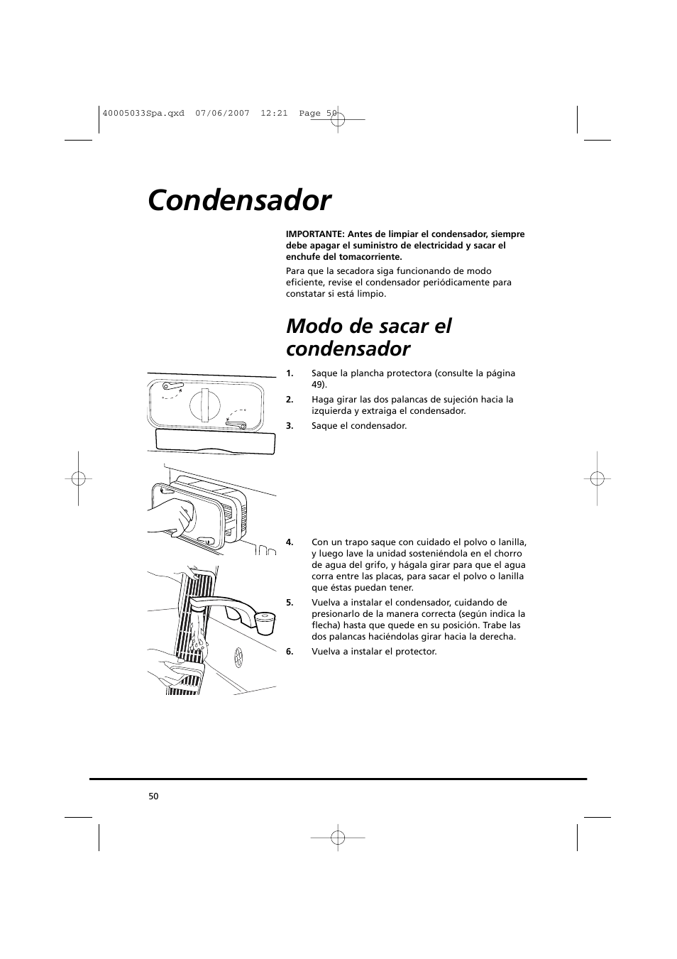 Condensador, Modo de sacar el condensador | Candy GO DC 67-86S User Manual | Page 50 / 182