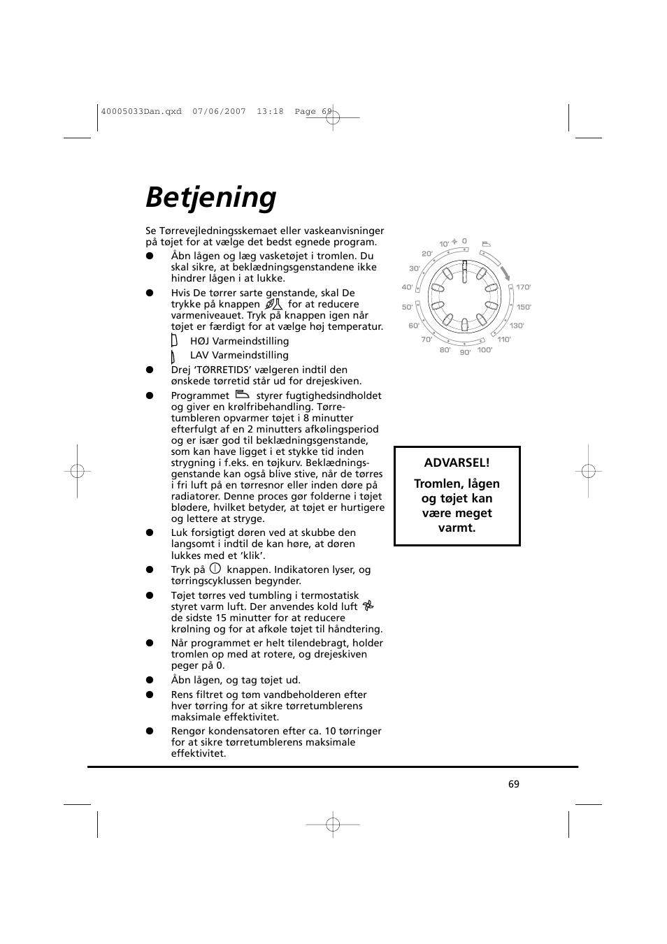 Betjening | Candy GO DC 67-86S User Manual | Page 69 / 182