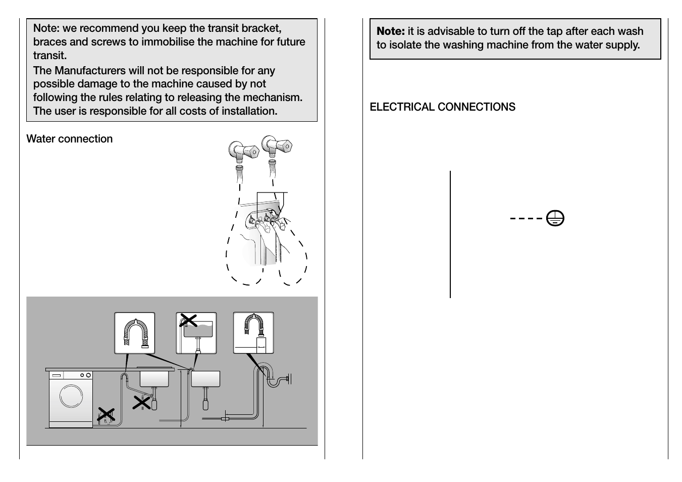 Electrical connections | Candy LB AQUAVIVA 110 T UK User Manual | Page 13 / 17