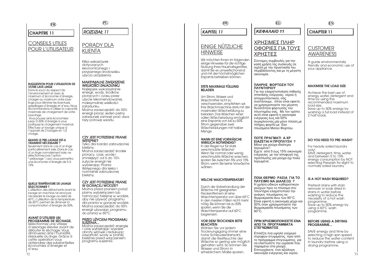 Customer awareness, Conseils utiles pour l’utilisateur, Einige nützliche hinweise | Porady dla klienta | Candy CDB 485D-37S User Manual | Page 37 / 53