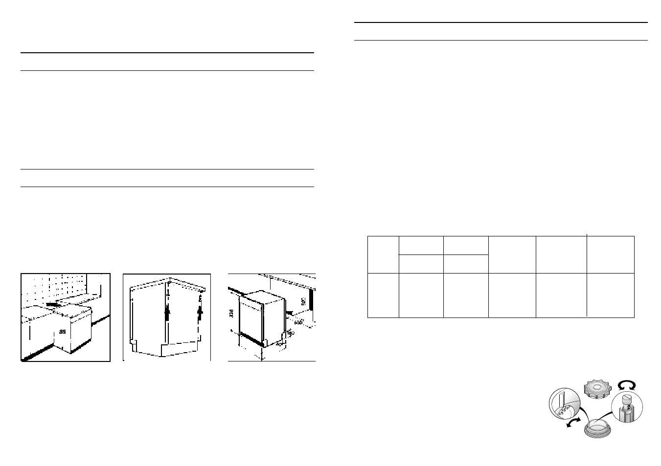 Regulação do amaciador da água, Unidade amaciadora da água, Instalação da sua máquina em cozinhas modulares | Abertura da porta | Candy CD 373 SK User Manual | Page 42 / 53