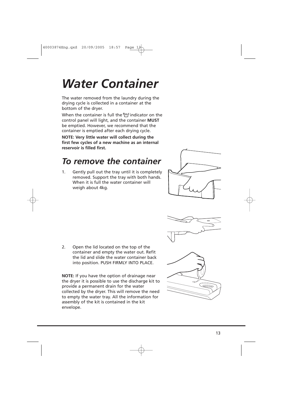 Water container | Candy CC2 67T-01S User Manual | Page 13 / 112