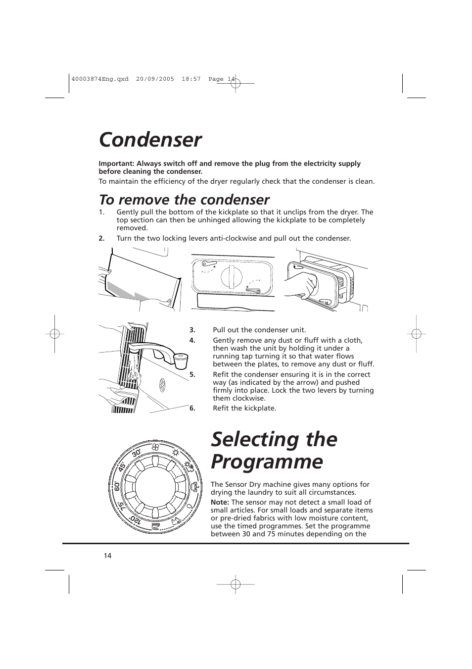 Condenser selecting the programme | Candy CC2 67T-01S User Manual | Page 14 / 112