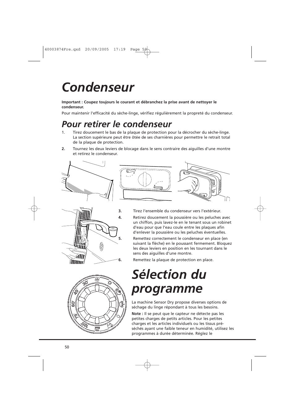 Condenseur sélection du programme, Pour retirer le condenseur | Candy CC2 67T-01S User Manual | Page 50 / 112