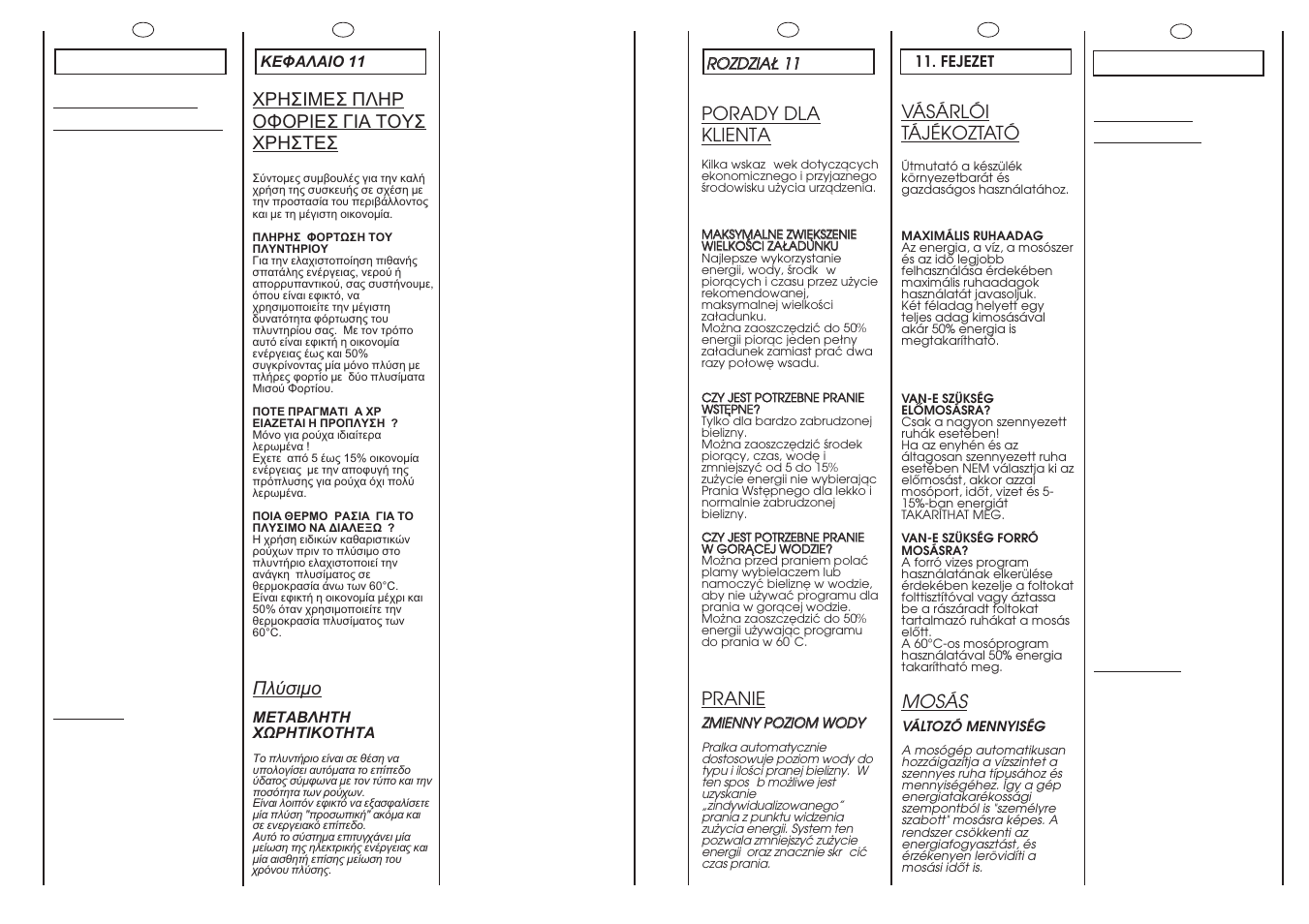 Customer awareness, Washing, Conseils utiles pour l’utilisateur | Lavage, Porady dla klienta, Pranie, Vásárlói tájékoztató, Mosás | Candy CBD85.65-04S User Manual | Page 29 / 45