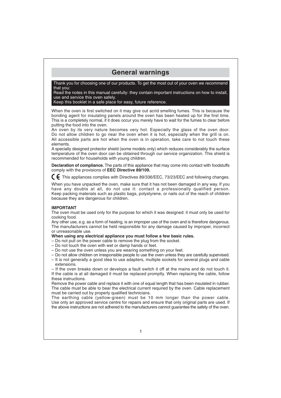 General warnings | Candy FDP 299 NX User Manual | Page 2 / 17