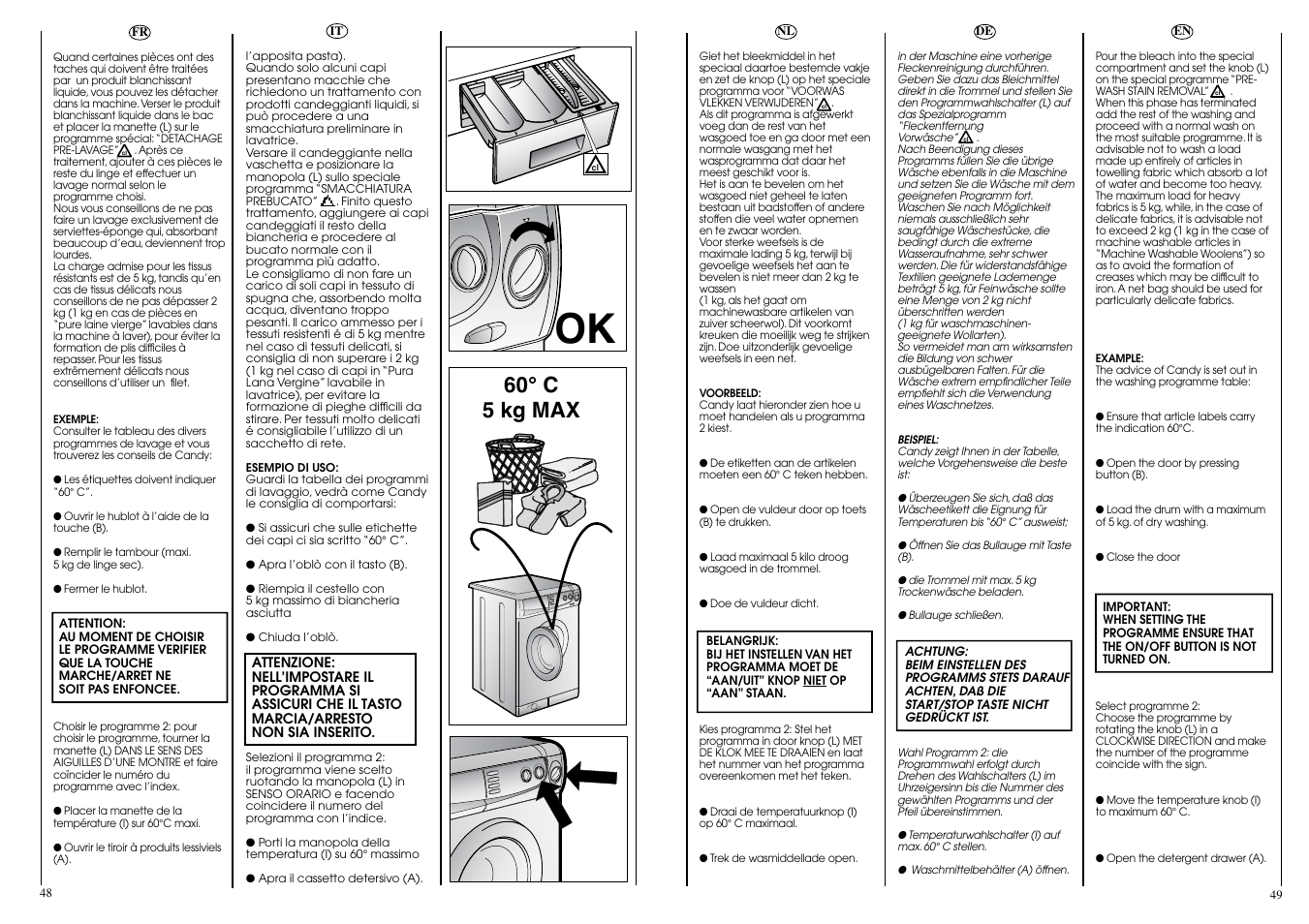 60° c 5 kg max | Candy CB 824 T User Manual | Page 25 / 33
