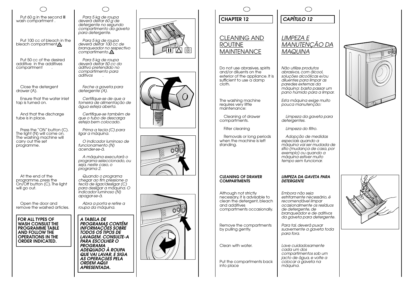 Cleaning and routine maintenance, Limpeza e manutenção da maquina | Candy CB 612 XT User Manual | Page 14 / 17