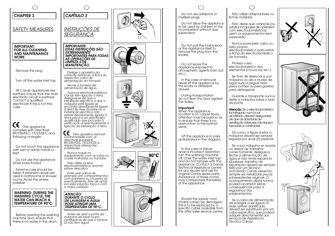 Instruções de segurança, Safety measures | Candy CB 612 XT User Manual | Page 4 / 17