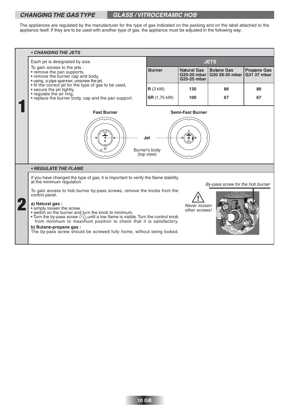 Changing the gas type glass / vitroceramic hob | Candy TR 31 RUFA User Manual | Page 11 / 26