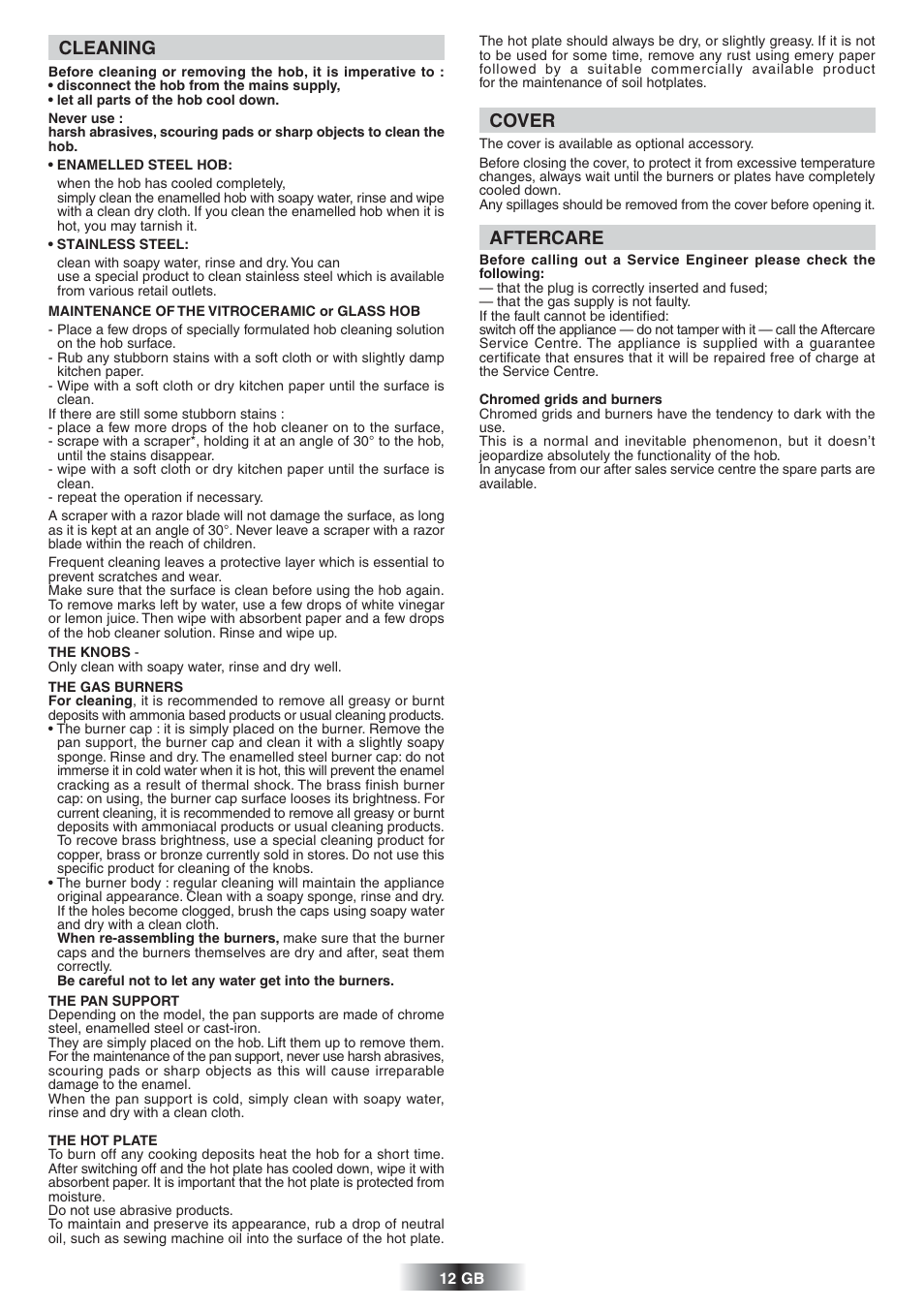 Cleaning, Cover, Aftercare | Candy TR 31 RUFA User Manual | Page 13 / 26