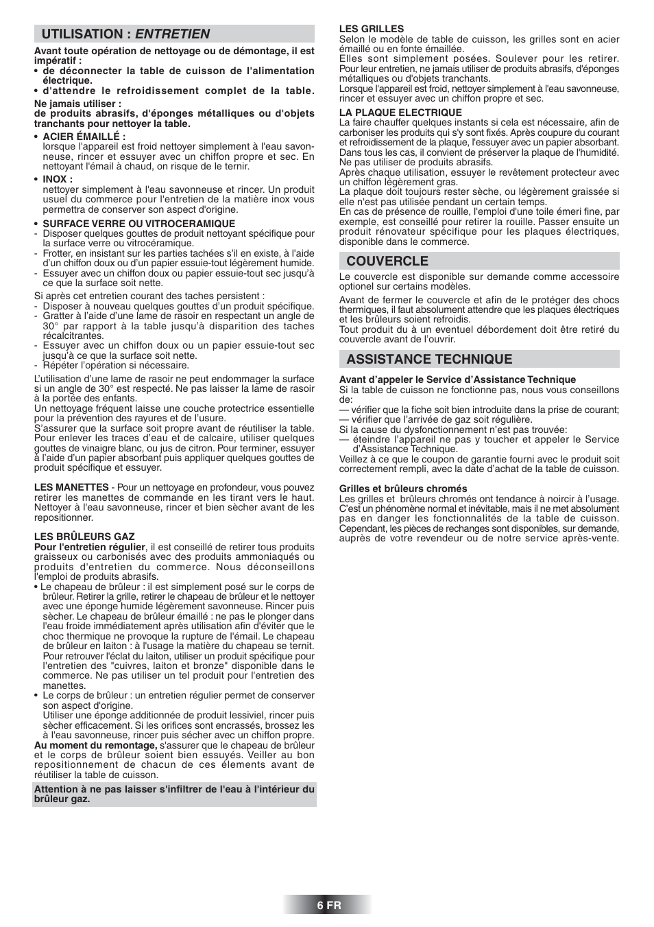 Couvercle, Utilisation : entretien, Assistance technique | Candy TR 31 RUFA User Manual | Page 7 / 26