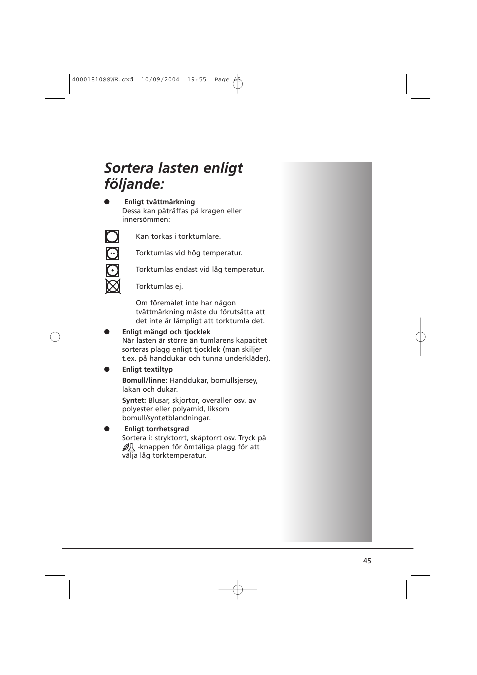 Sortera lasten enligt följande | Candy AB CDC 779 X  86 SY User Manual | Page 45 / 92