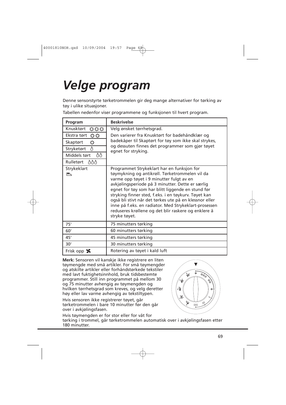 Velge program | Candy AB CDC 779 X  86 SY User Manual | Page 69 / 92