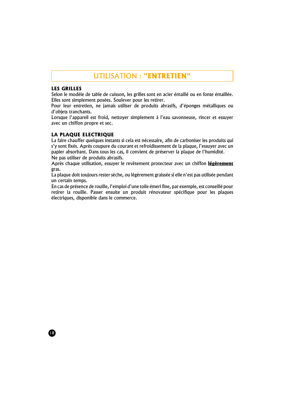 Utilisation : "entretien | Candy TR 40 RUV User Manual | Page 18 / 56