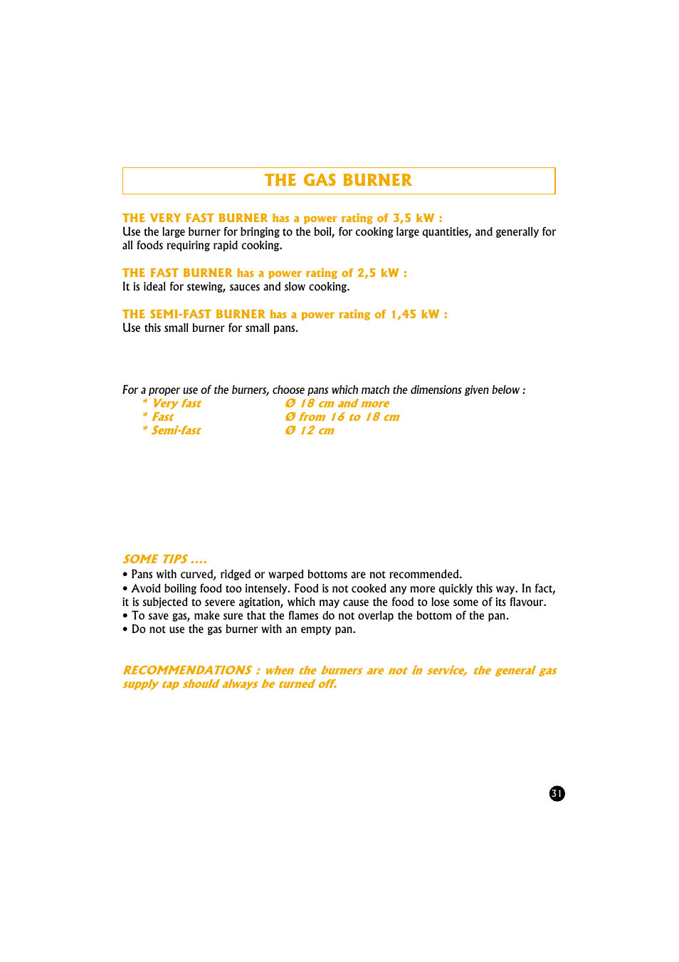 The gas burner | Candy TR 40 RUV User Manual | Page 31 / 56