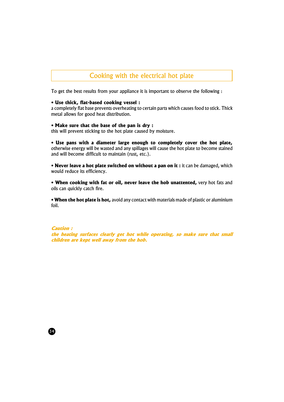 Cooking with the electrical hot plate | Candy TR 40 RUV User Manual | Page 34 / 56