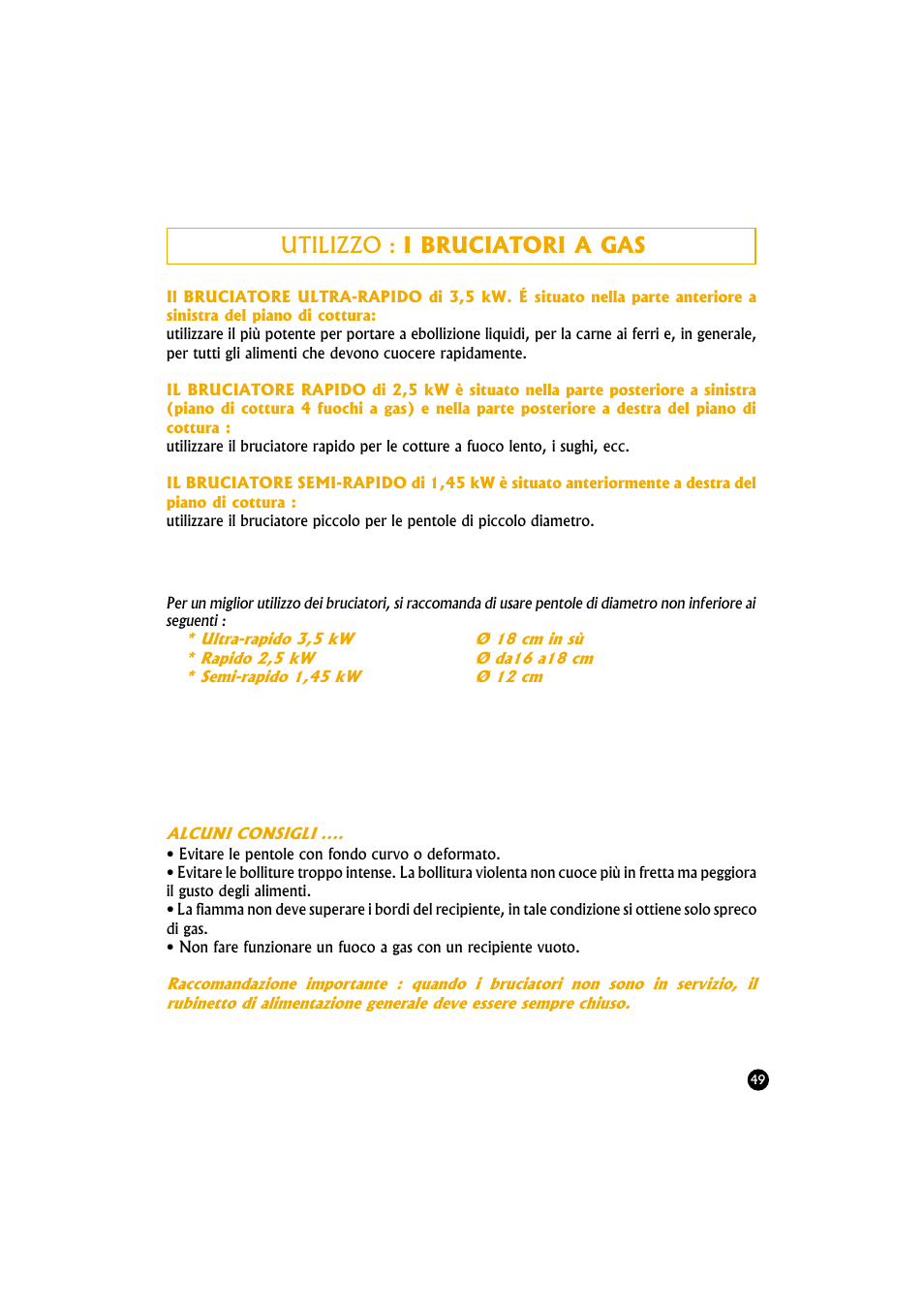 Utilizzo : i bruciatori a gas | Candy TR 40 RUV User Manual | Page 49 / 56