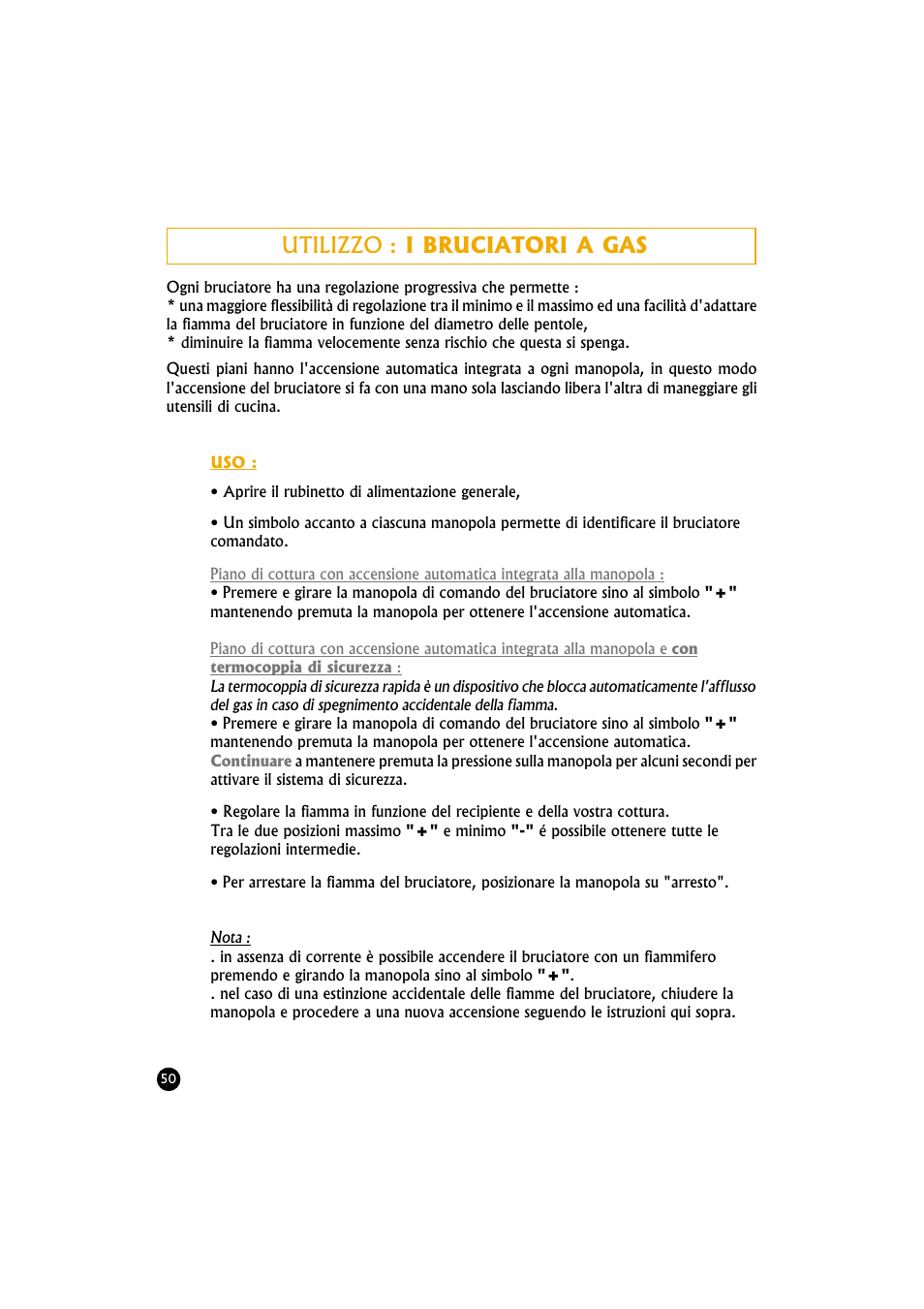 Utilizzo : i bruciatori a gas | Candy TR 40 RUV User Manual | Page 50 / 56