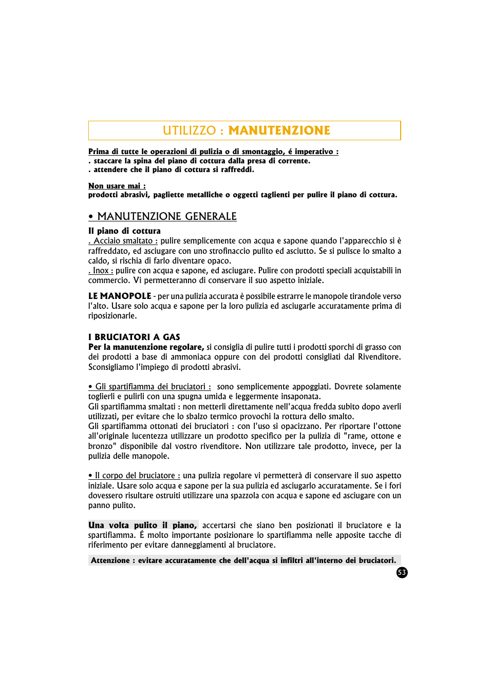 Utilizzo : manutenzione | Candy TR 40 RUV User Manual | Page 53 / 56