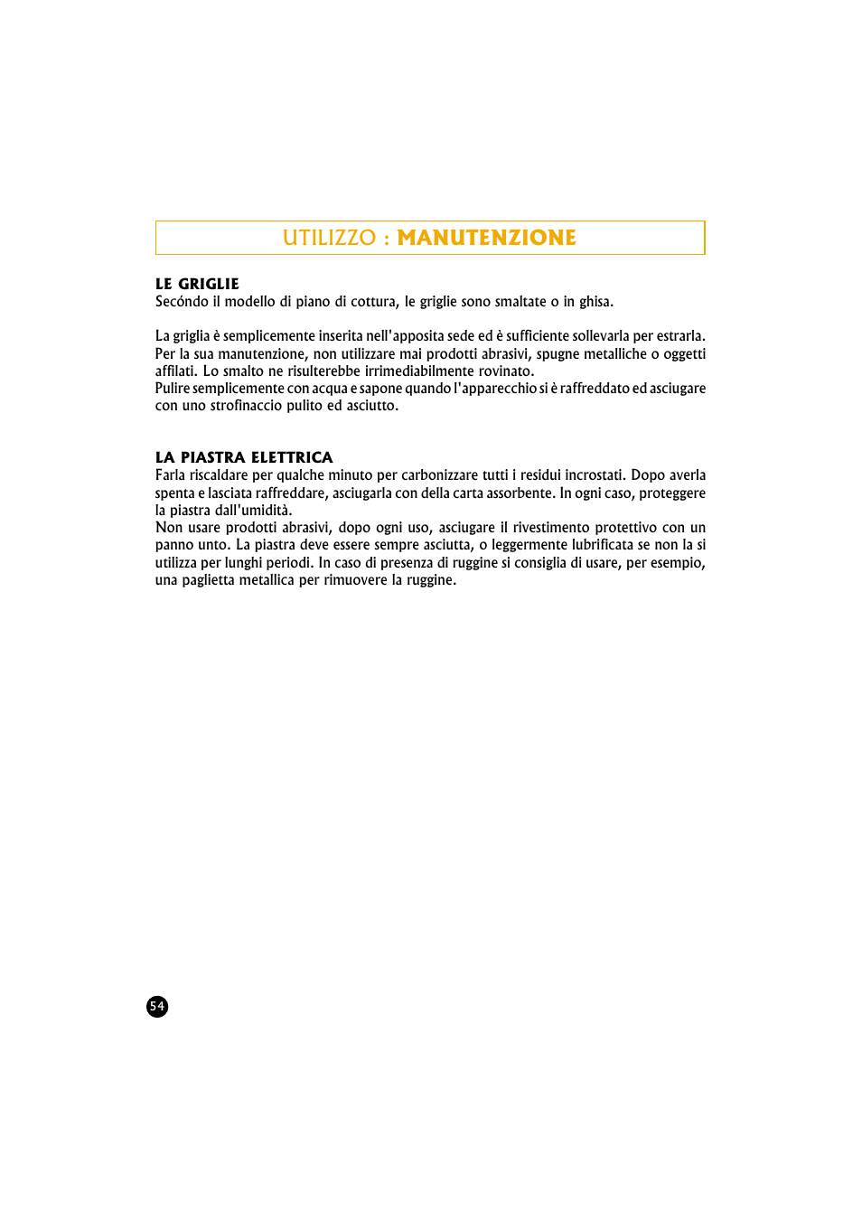 Utilizzo : manutenzione | Candy TR 40 RUV User Manual | Page 54 / 56