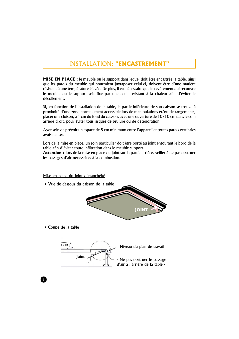 Installation: "encastrement | Candy TR 40 RUV User Manual | Page 8 / 56