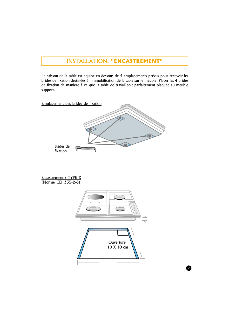 Installation: "encastrement | Candy TR 40 RUV User Manual | Page 9 / 56