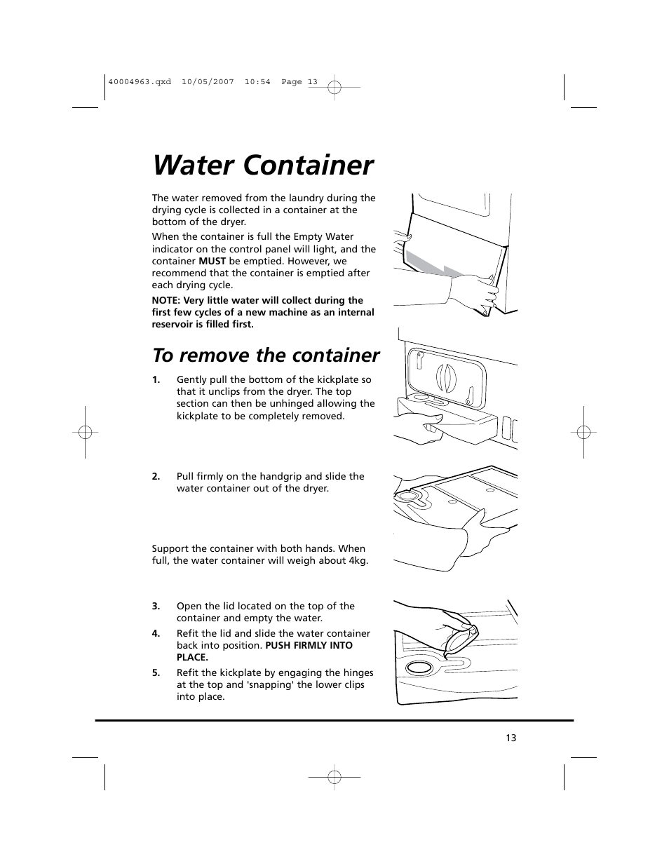 Water container | Candy GO C 218-80 User Manual | Page 13 / 20