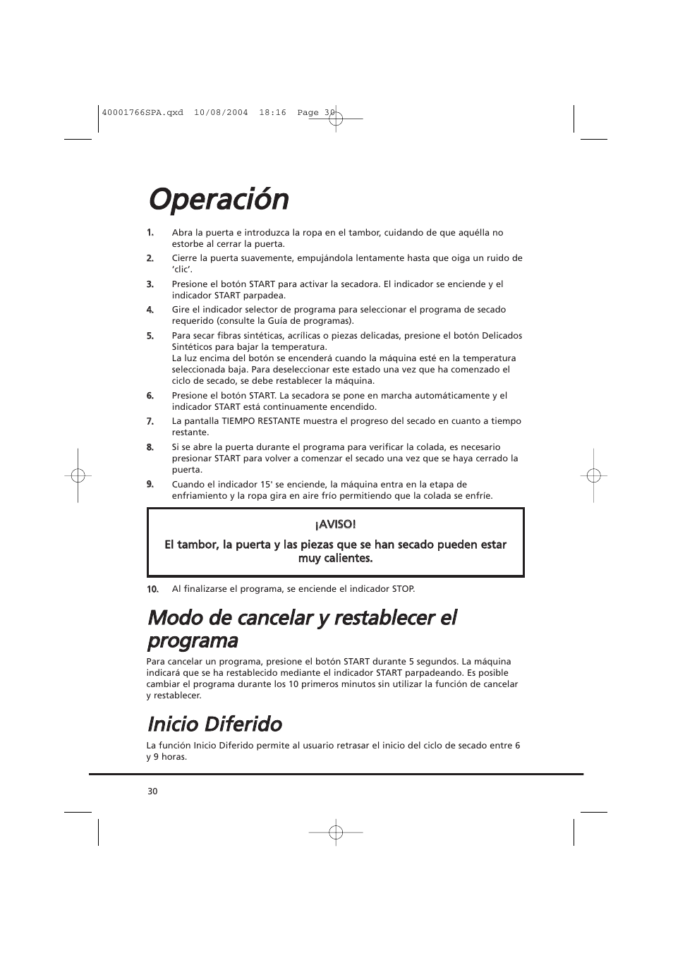 Oop pe erra acciió ón n, Iin niicciio o d diiffe erriid do o | Candy AB CDV 660 - 37 User Manual | Page 30 / 36