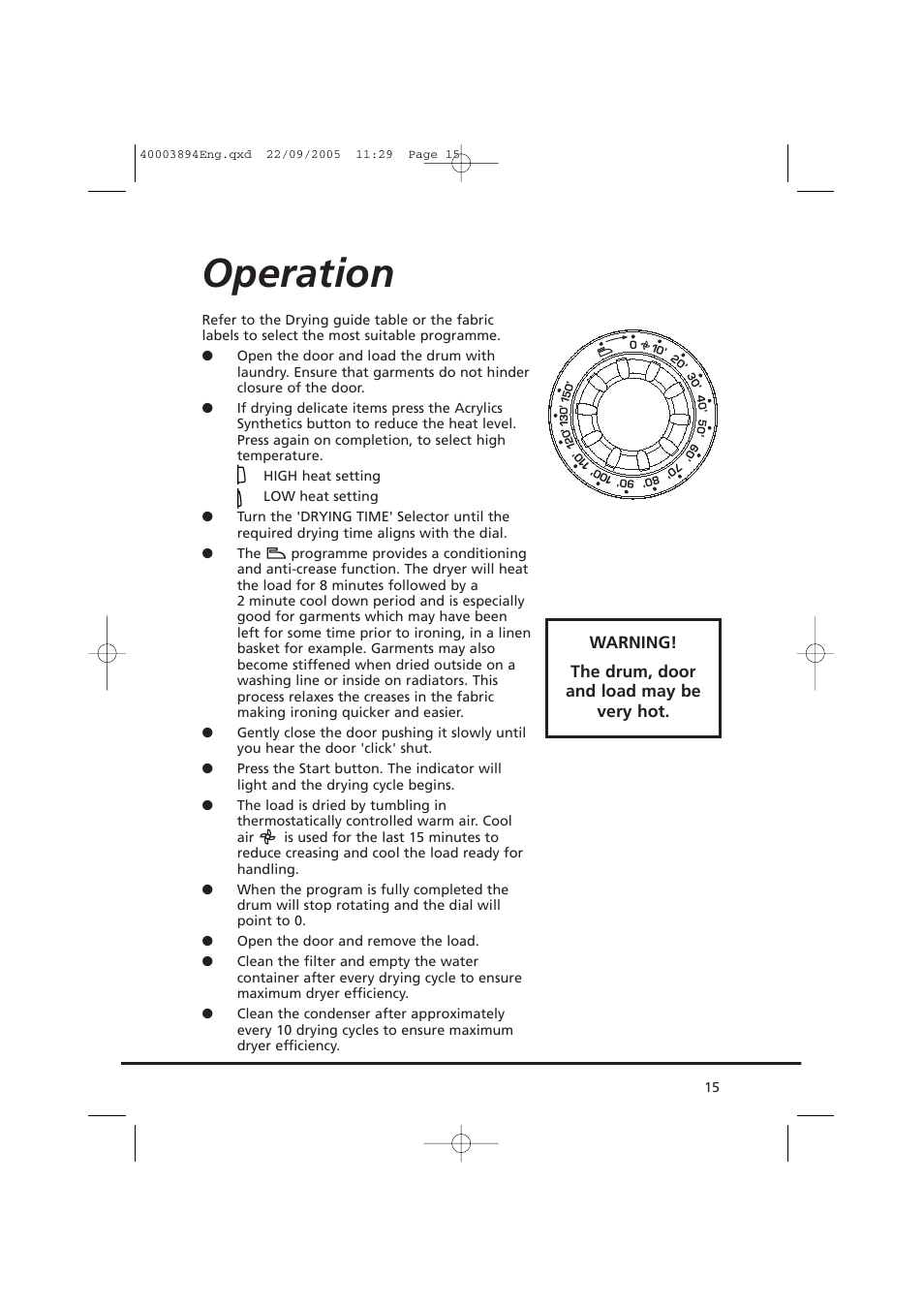 Operation | Candy CC2 17-80 User Manual | Page 15 / 20