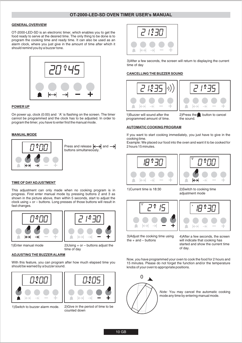 Ot-2000-led-sd oven timer user’s manual | Candy CVM6629PW User Manual | Page 11 / 15