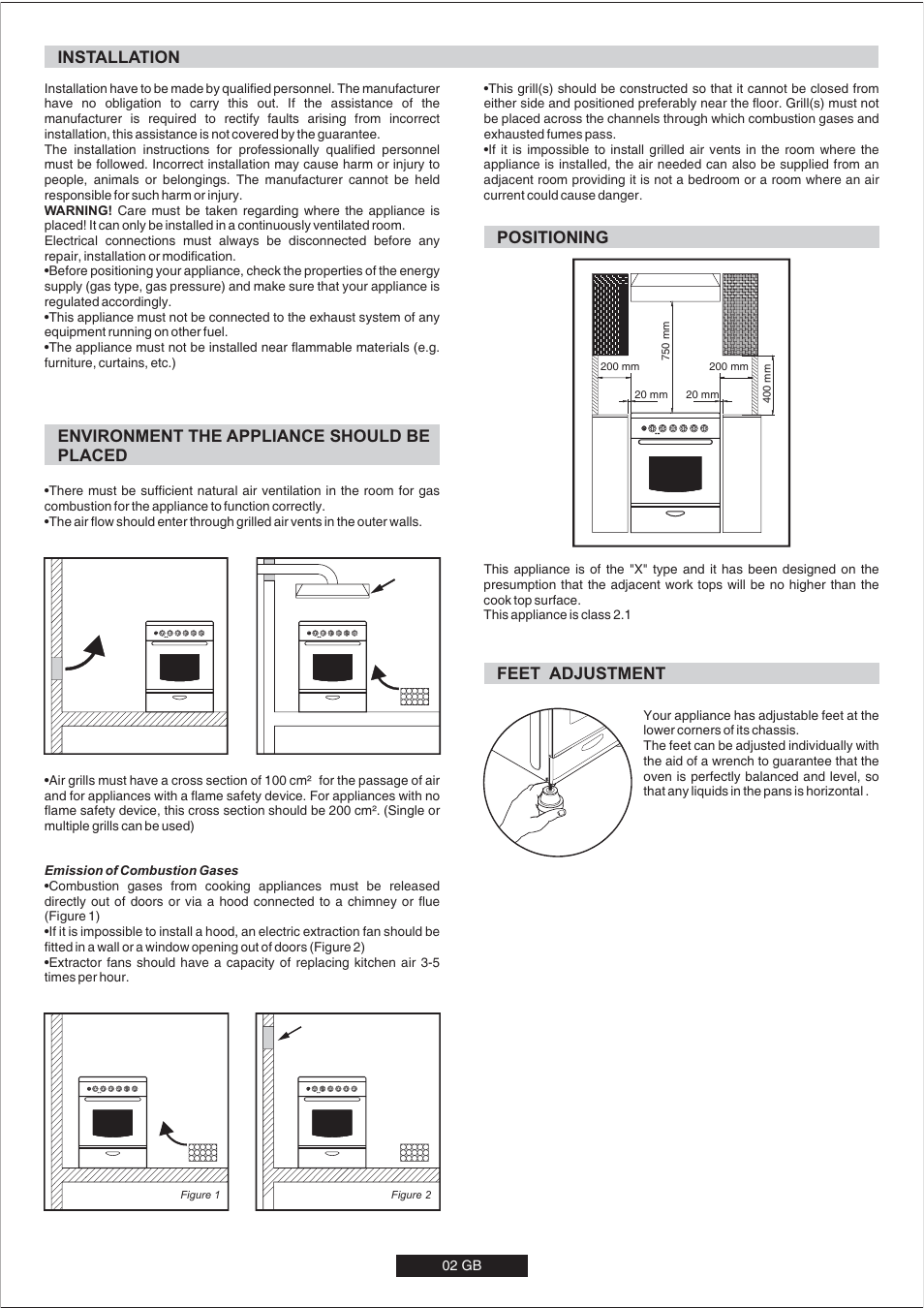 Installation, Environment the appliance should be placed, Positioning | Feet adjustment | Candy CVM6629PW User Manual | Page 3 / 15