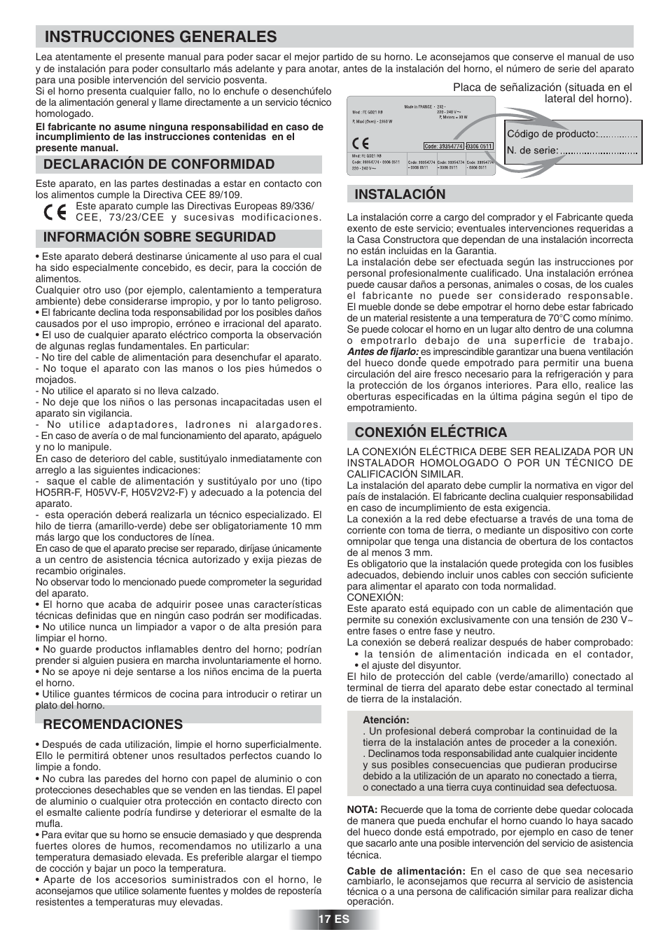 Instrucciones generales | Candy FS 828 ZEN User Manual | Page 18 / 58