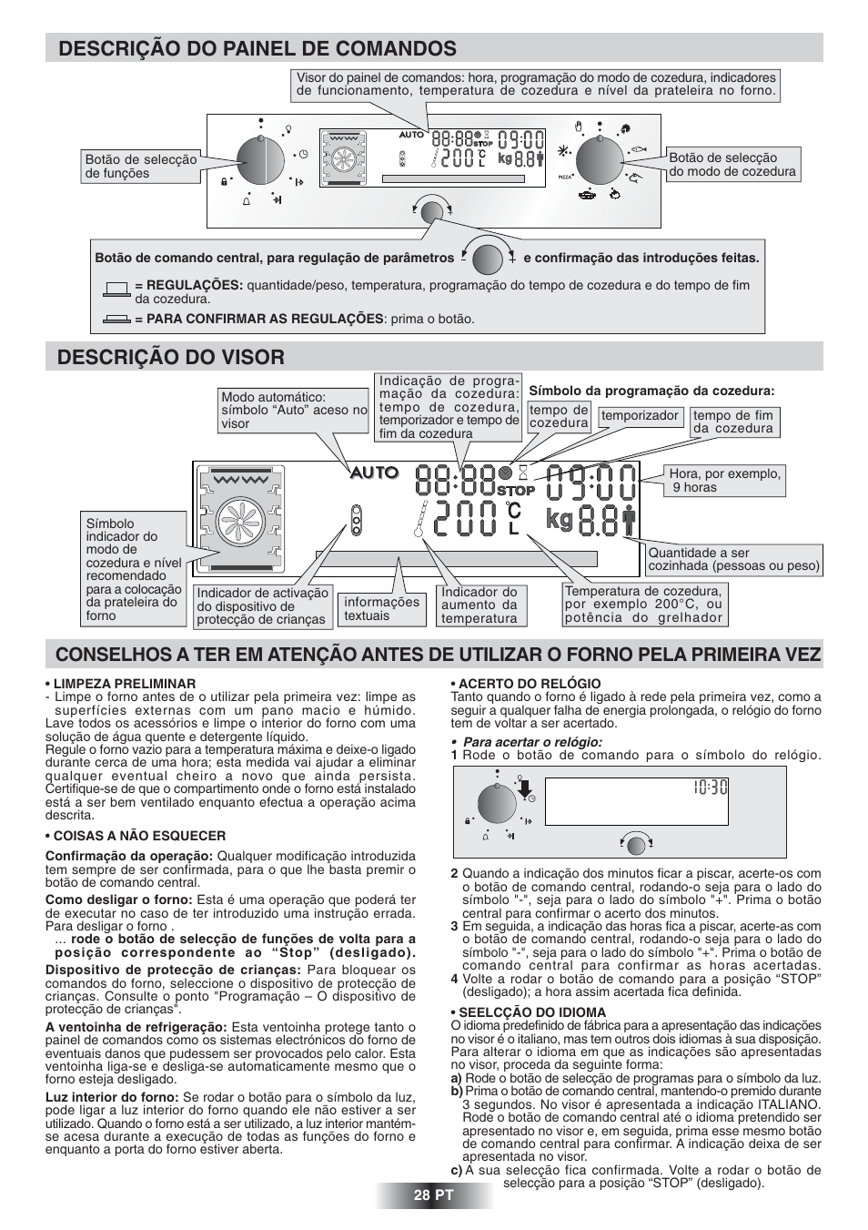 Descrição do painel de comandos descrição do visor | Candy FS 828 ZEN User Manual | Page 29 / 58