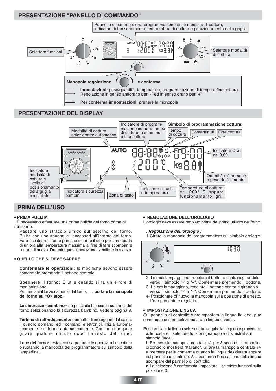 Presentazione "panello di commando, Presentazione del display prima dell’uso | Candy FS 828 ZEN User Manual | Page 5 / 58
