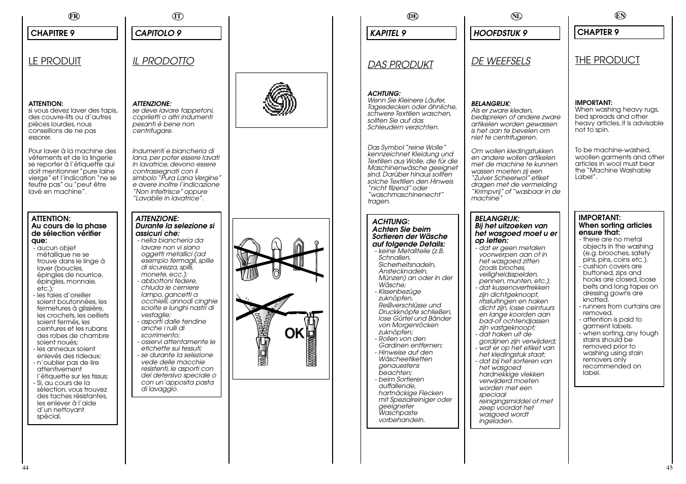 The product, Le produit, Il prodotto | De weefsels, Das produkt | Candy CBL 130 User Manual | Page 23 / 37