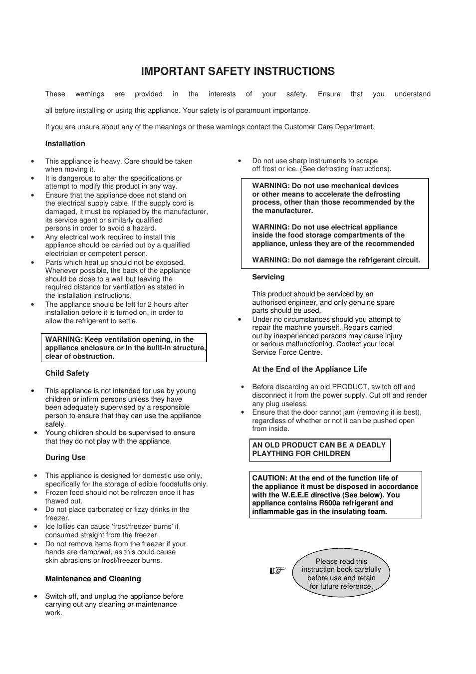 Important safety instructions | Candy CFU 1950 E User Manual | Page 3 / 91