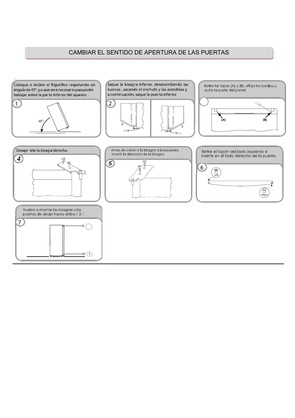 Cambiar el sentido de apertura de las puertas | Candy CFU 1950 E User Manual | Page 58 / 91