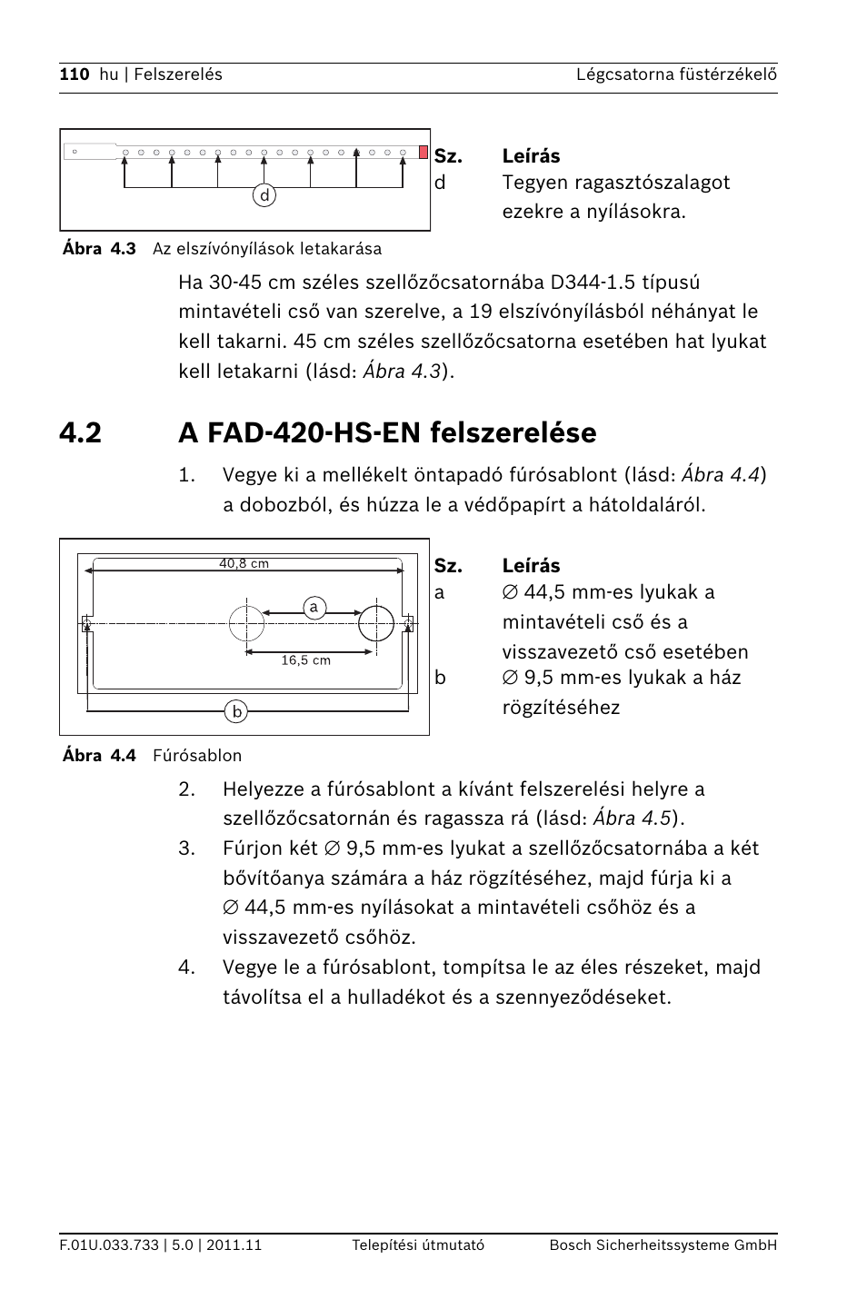 2 a fad-420-hs-en felszerelése | Bosch FAD-420-HS-EN Duct Smoke Detector User Manual | Page 110 / 224